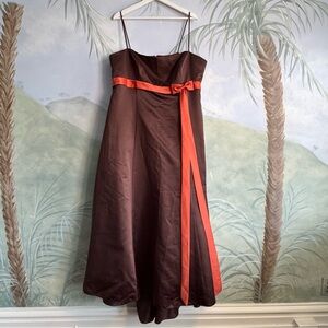 Alfred Angelo Elegant Brown Strapped Dress with Coral Sash
Size 20W